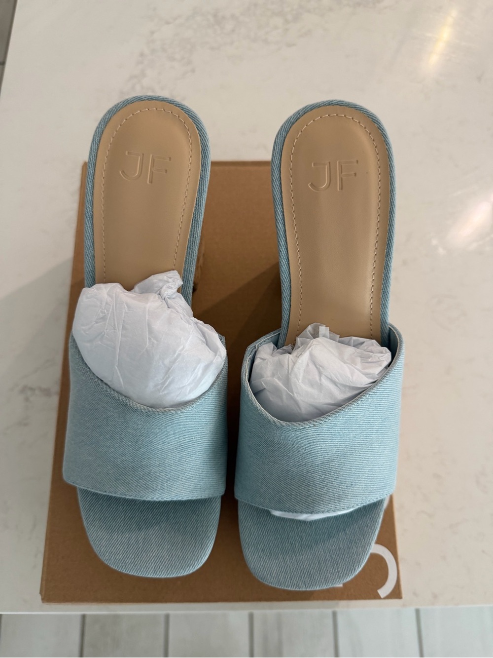 JustFab Light Blue Slip-On Wedge Sandals